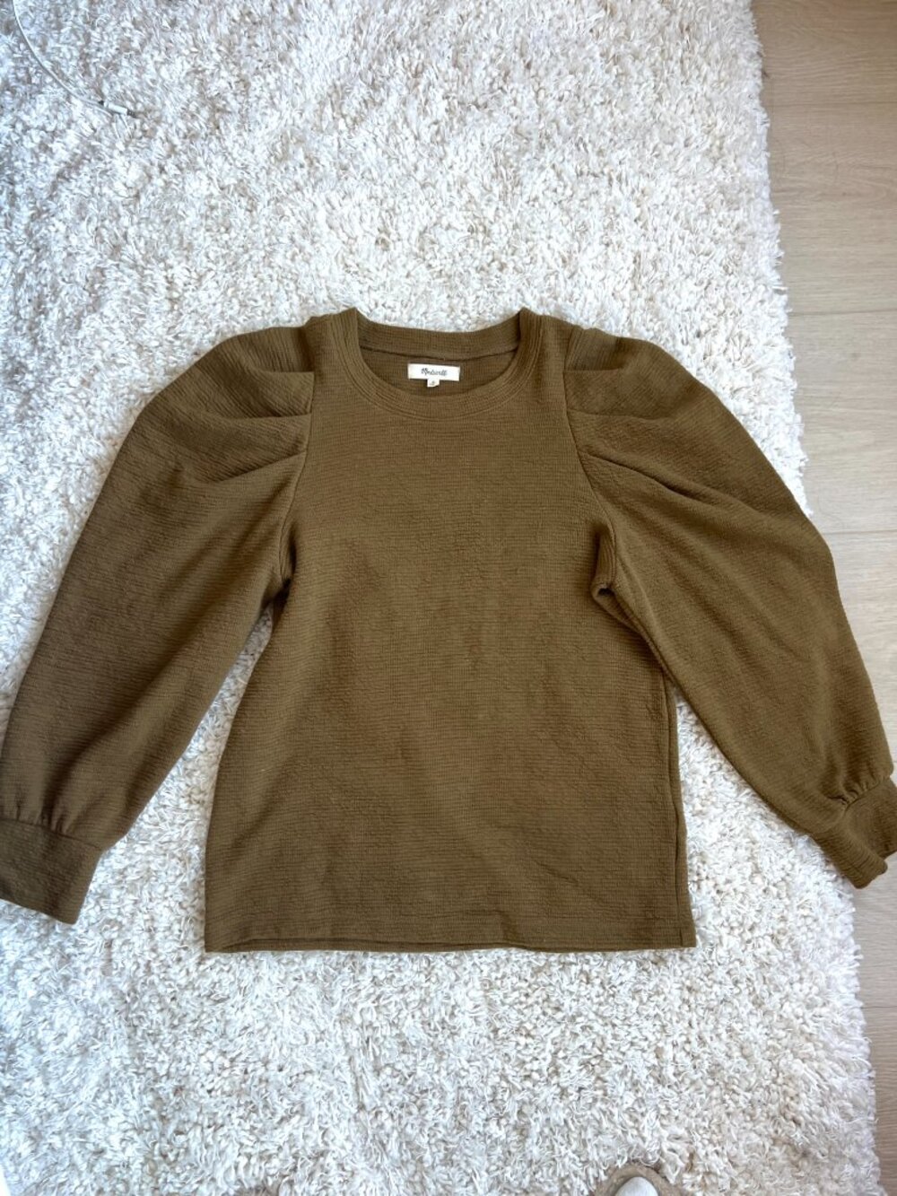 Madewell Pleated Statement-Sleeve Top in Green, M